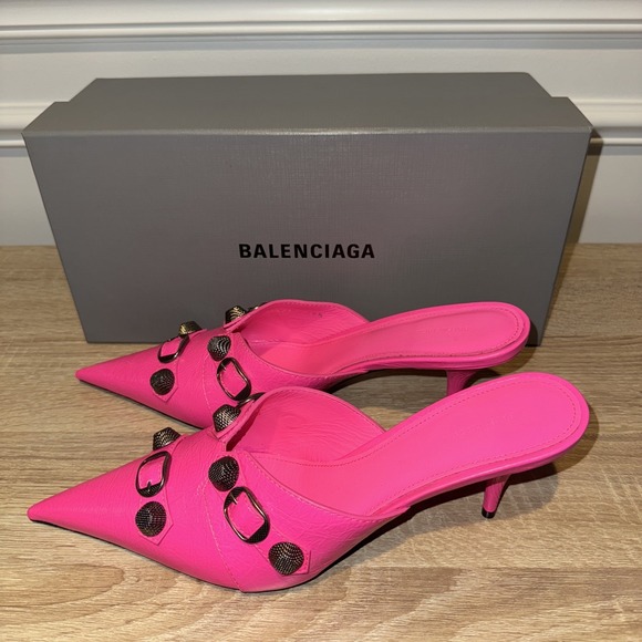 Balenciaga Fluo Pink Cagole Mule M70 Heels Size 39‎ Arena Lambskin NWB Sexy COA - Picture 3 of 10